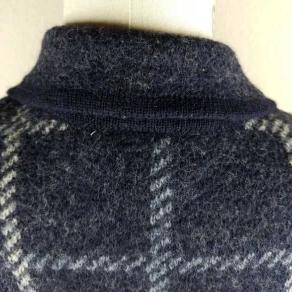 Talbots | 100% Wool Sweater Jacket Womens Blue & Grey Windowpane Size Large - Picture 3 of 7